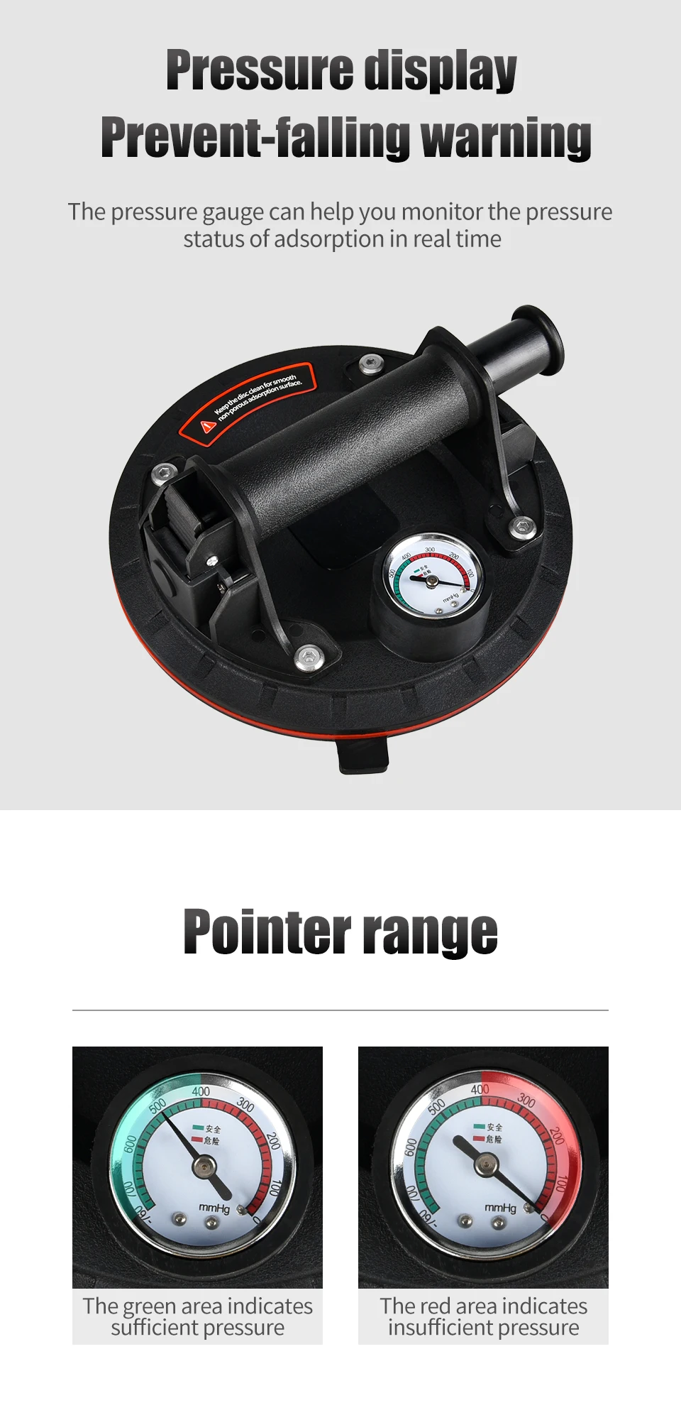 Glass Vacuum Suction Cup Lifter Heavy Duty Hand-held Vacuum Panel Lifter, Powerful Industrial Glass Sucker Carrier with Handle