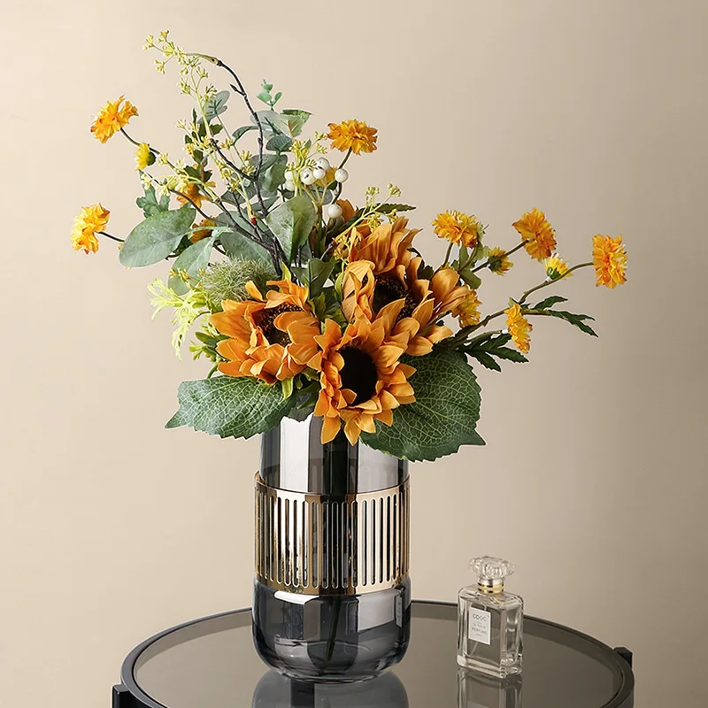 Light Luxury Crystal Flower Vase Home Decoration Wedding Table Clear Europe Amber Vase Decors  Flower Arrangement Vase