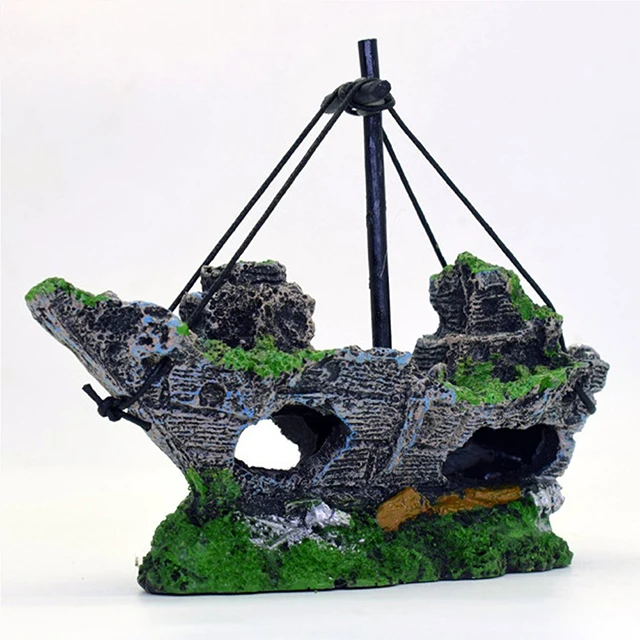 OEM Aquarium Decoration Simulation Shipwreck landscaping Resin Home Aquarium Ornament Wreck Sunk Ship Ornament