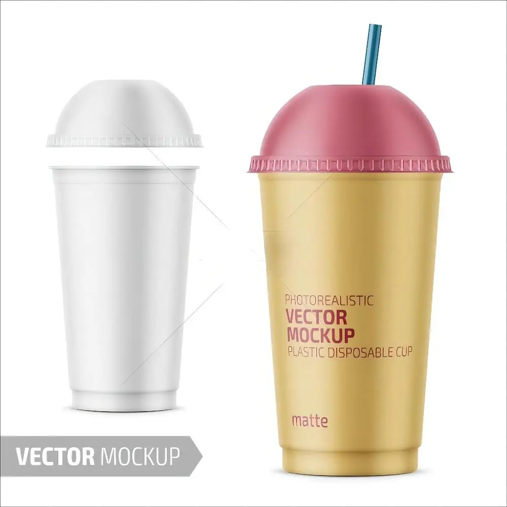Custom logo plastic disposable juice cup and boba tea cups and yogurt cups with spoon for drink