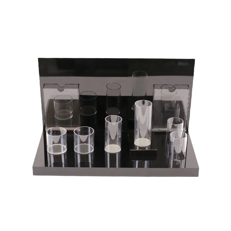 Unique Customized Design Acrylic Cosmetics Displays Stand Table Top Makeup Black Display Stand For Cosmetics Store