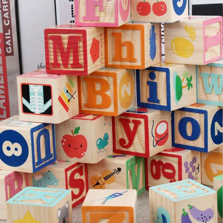 Custom Kids Early Learning Montessori Alphabet Letters Digital Wooden ABC Cube Blocks Educational Toys