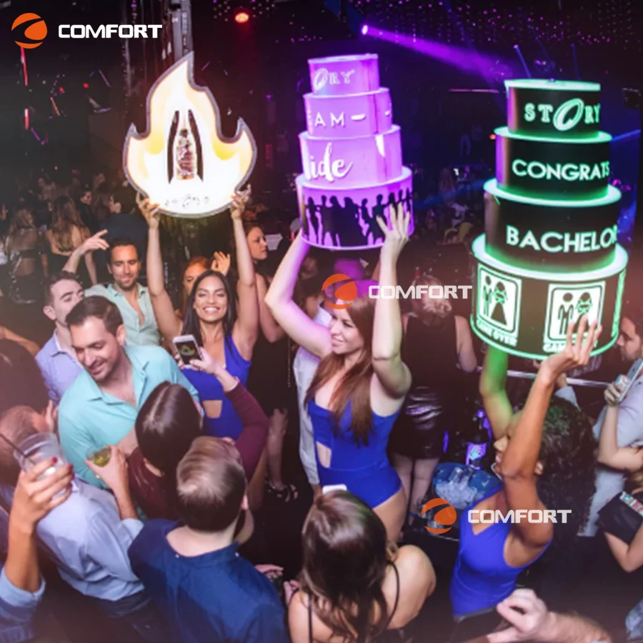 night club wine beer bar rechargeable acrylic led lighted liquor shelf holder bottle presenter nightclub