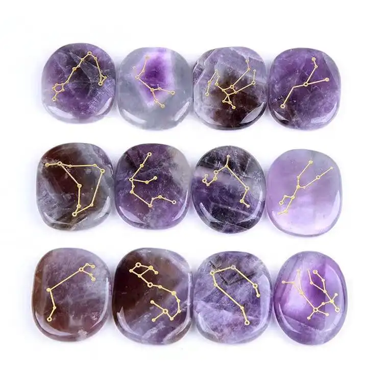 Wholesale custom Amethyst Carved 12 constellation thin stone tablet