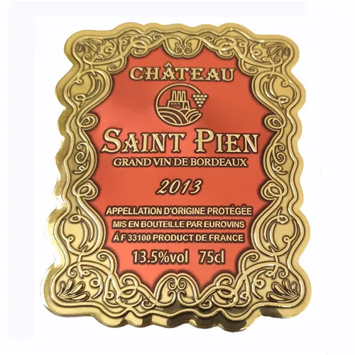 
glowing customized blue metal plaque sticker electroplating etched embossing wine label maker 