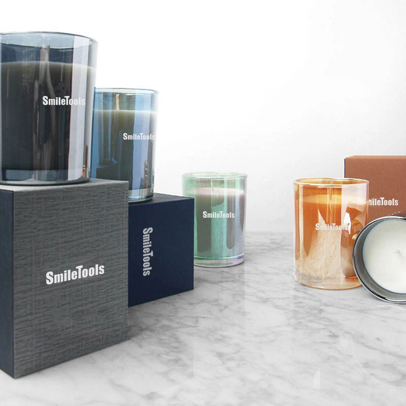 Candle Jar 3 In 1 Free Sample  Luxury Fancy 9Oz 12Oz Clear Nude Glass Iredescent Froster Candle Jars With Lid