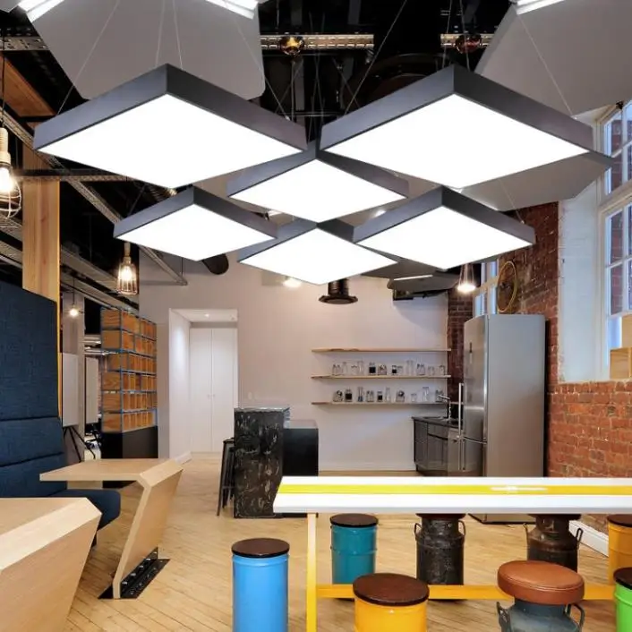 LED office chandelier square hollow creative stitching gym chandelier ceiling office pendant linear led batten light