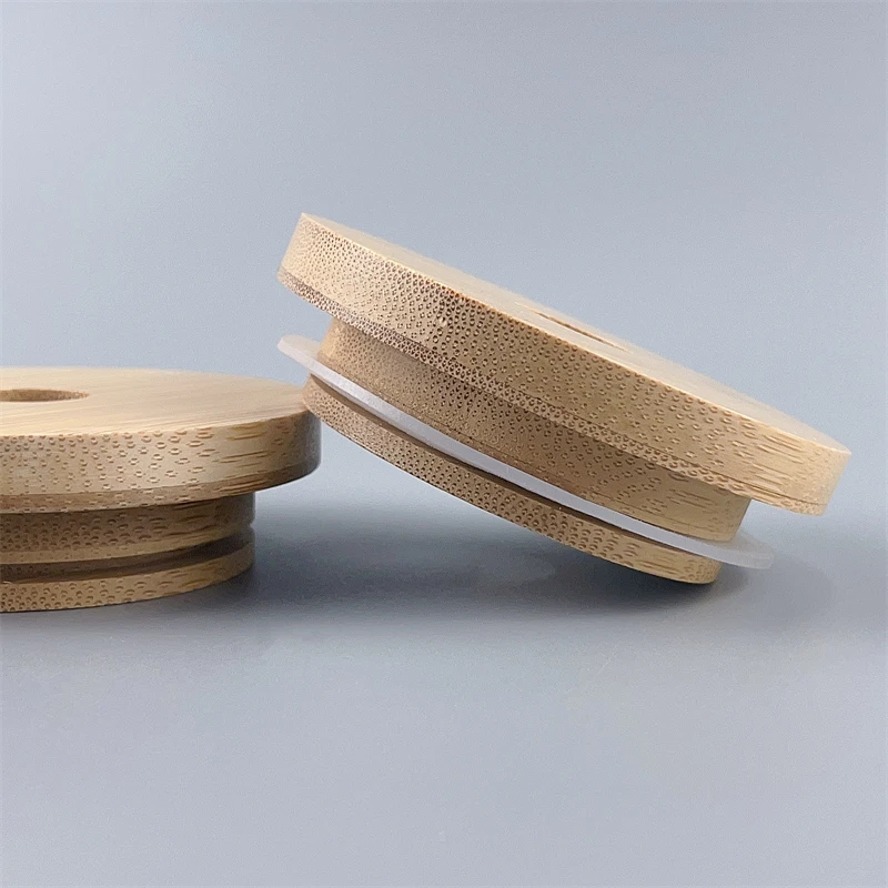 wholesale 70mm Durable Drink Jar Mason Jar Lids 86mm Wooden Bamboo Lid With Straw Holes