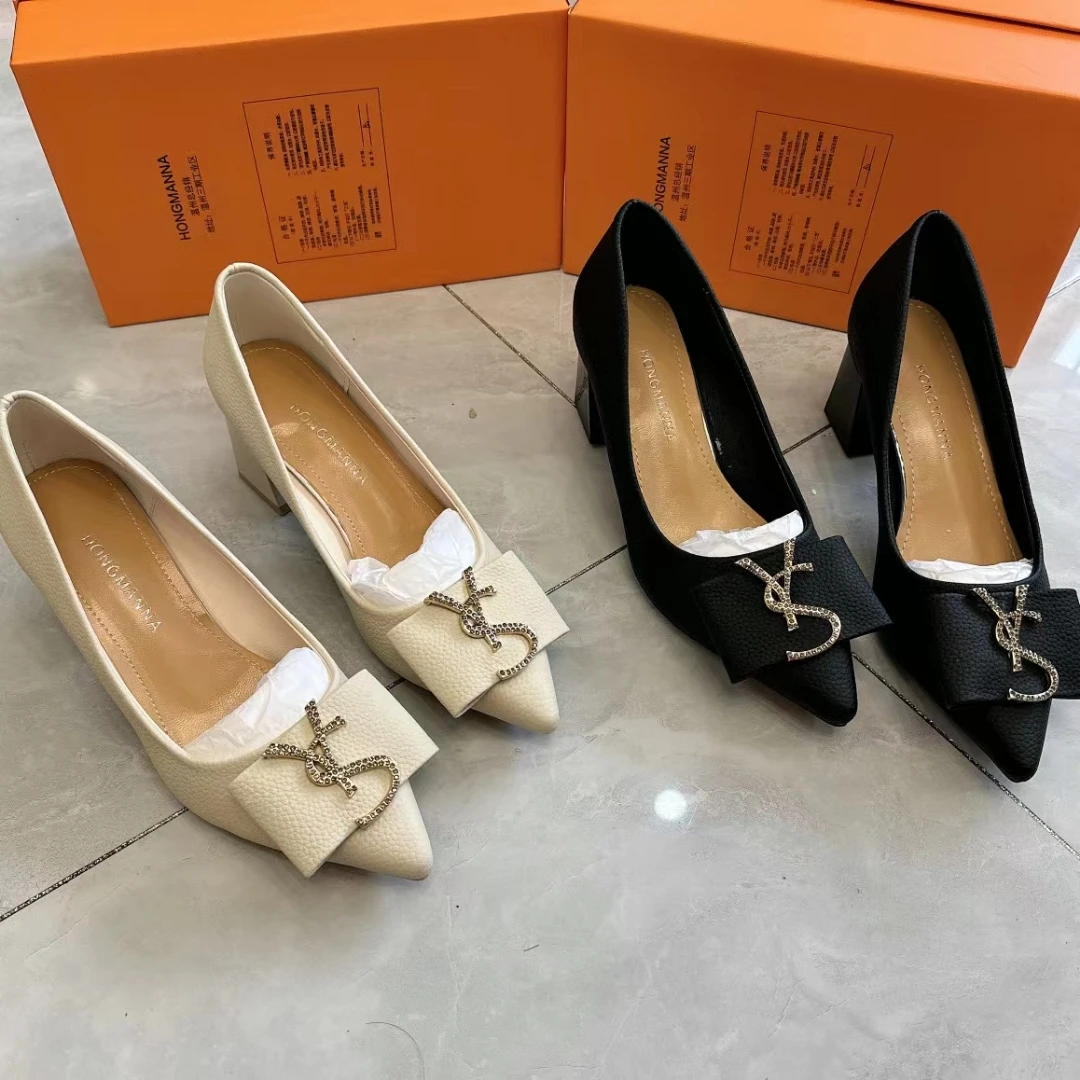 W2848 Trendy Simple Stiletto Office Ladies Heels Work Shoes PU Leather Slip-On Pointed Toed High Heels Shoes For Women