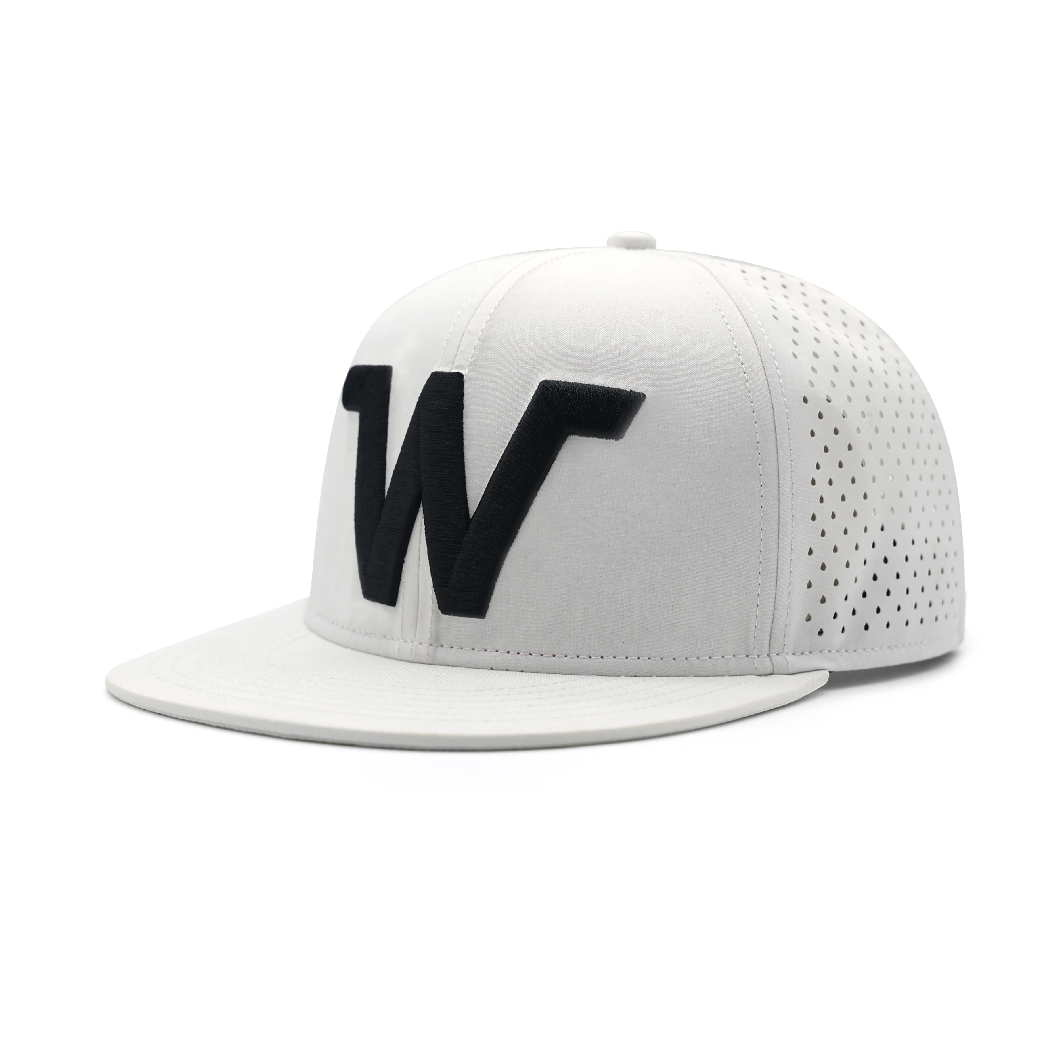 Gorras Custom 3D embroidery logo Flat Brim fitted White color golf Cap Hat