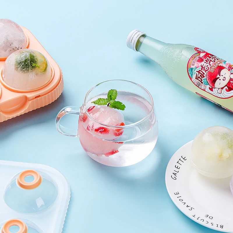 HAIXIN Silicone Ice Cube Tray 4 Round Ice Cube Mold For Whisky