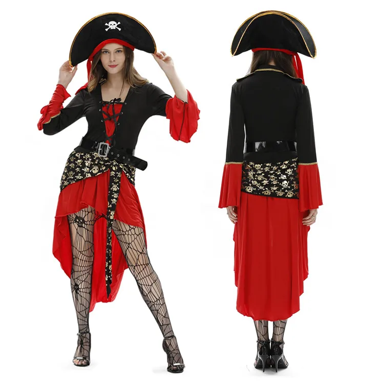 Wholesale Carnival Cosplay Skull Pirate Costume Women Red Sexy Luxury Pirate Fancy Dress Costume
