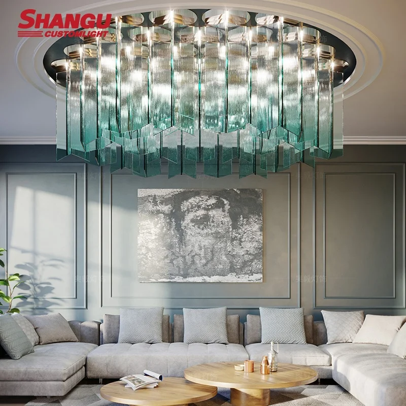 Customized Hotel Bar Counter Reception Nordic Custom Luxury Chandelier LED Modern Glass Ceiling Lights for High Ceilings