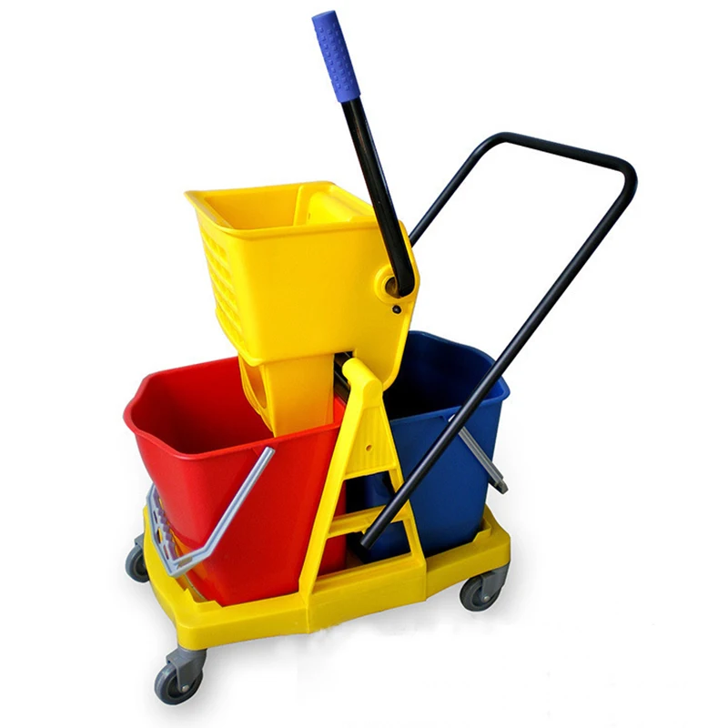 Janitorial 3-Shelf Cleaning Cart Trolley with PVC bag for housekeeping Blue/Gray 4 wheels 500 LBS Capacity for hotel office