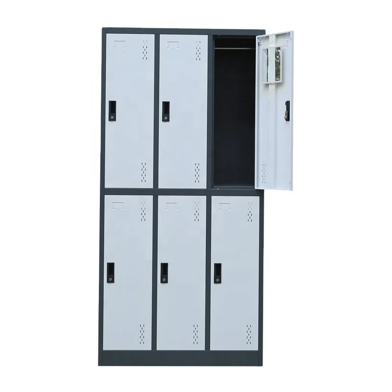 6 Doors Steel Gym Lockers Iron Locker Metal Locker Organizer with Padlock and Cloth Rail