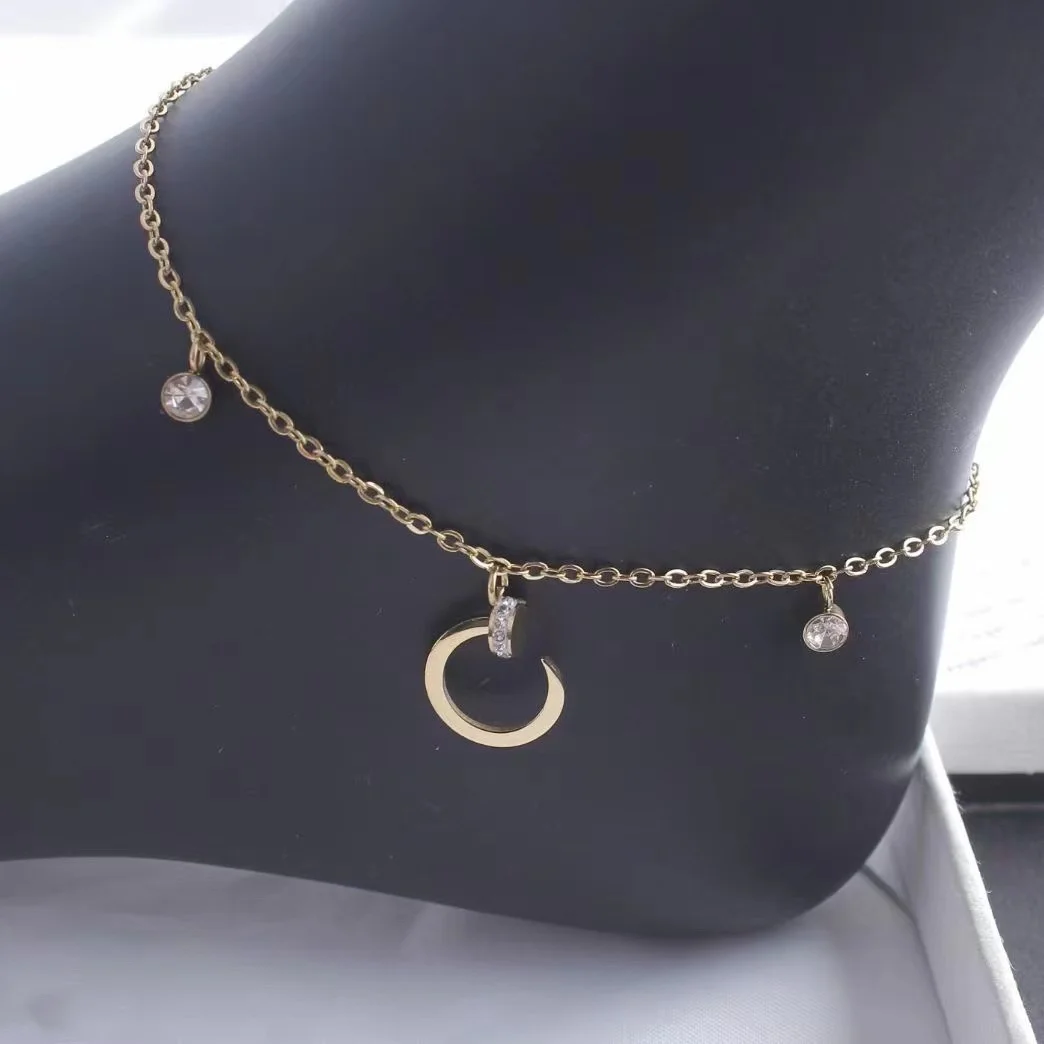 HC Factory Wholesale Stainless steel Women Double Layer Bee Anklet Crystal Anklet Beach Ankle Brand Nail Foot Chain Jewelry