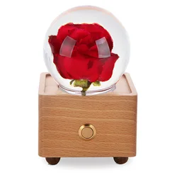 2023 New Year Romantic personalized Real Flower LED Crystal Ball Music Speaker Valentines day delivery Gifts For her a Girl