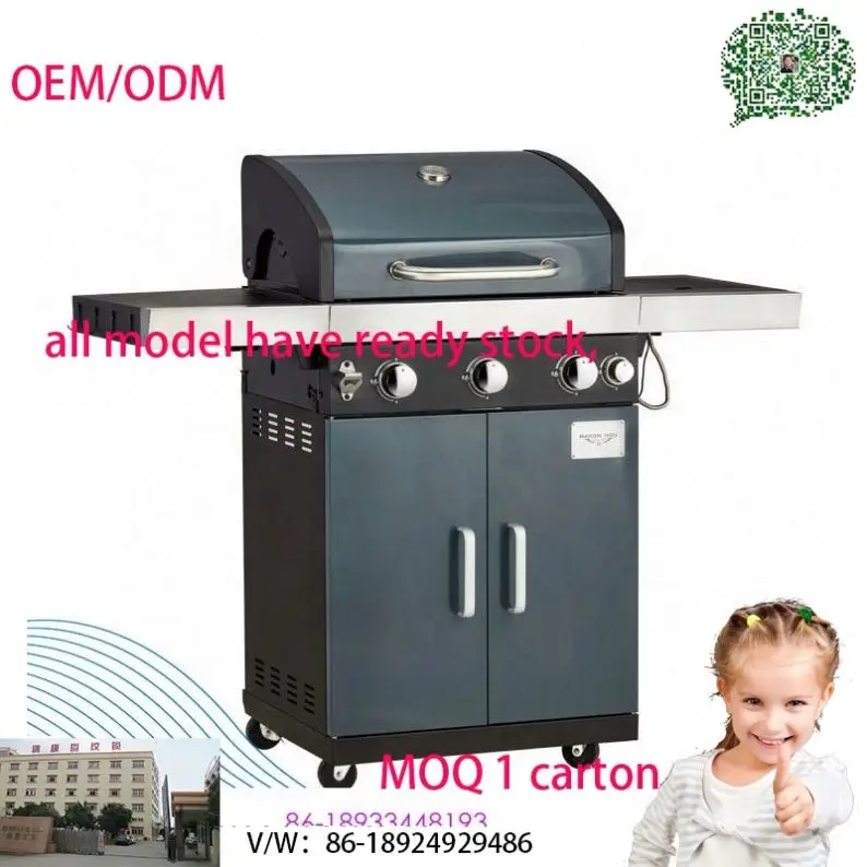 Outdoor Camping Bbq Stove Table Top Cast Iron 4 Burners Gas Barbecue Grill