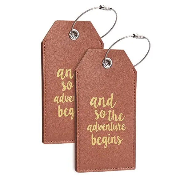 Custom Logo High Quality Vegan Leather Luggage Tags with Full Back Privacy Cover Steel Loops Supplier