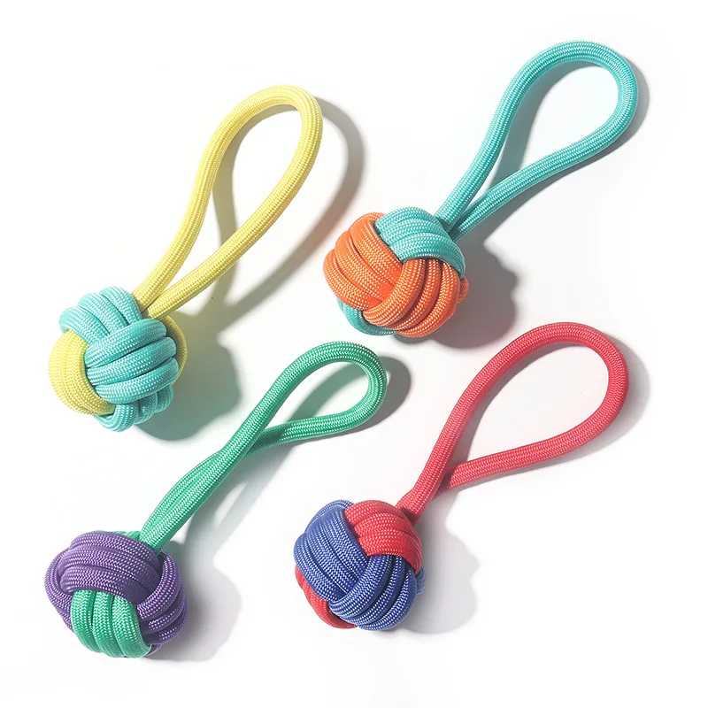 Wholesale color block polypropylene braided molar cleaning ball pet interactive rope dog chew toy