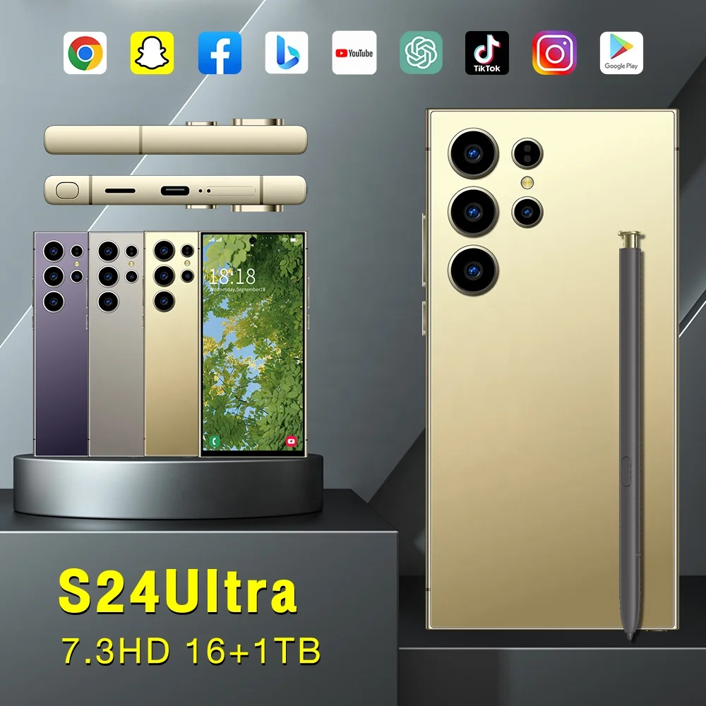 Original S24 Ultra Android 14 5G unlocked cell phone 7.3 inch HD Screen 16GB+1TB Dual Sim GSM cellular 5G smart Mobile phones