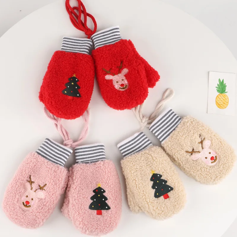 Baby Cashmere Hat and Scarf Sets Christmas Tree Mittens Gloves Kawaii Beanie for Boys Girls Knitted Antlers Headwear Child Hats