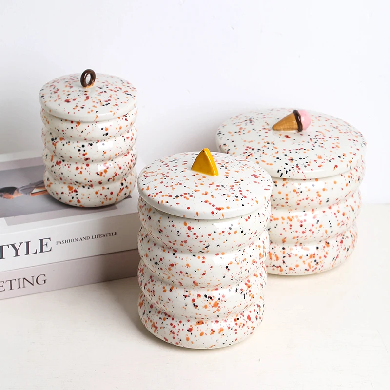 New arrival color splash-ink white kitchenware home kitchen food ceramic storage jar set coffee canister with lid