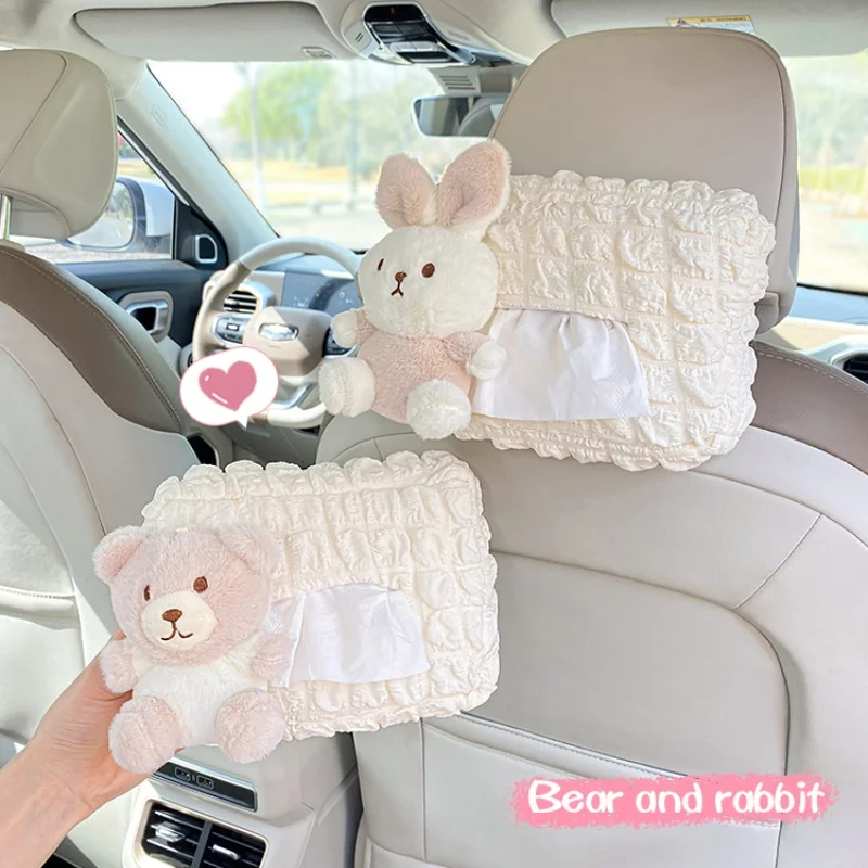 Cartoon Custom Universal Car Visor Portable Lace Decorative Car Tissue Box Holder For Girls Ladies