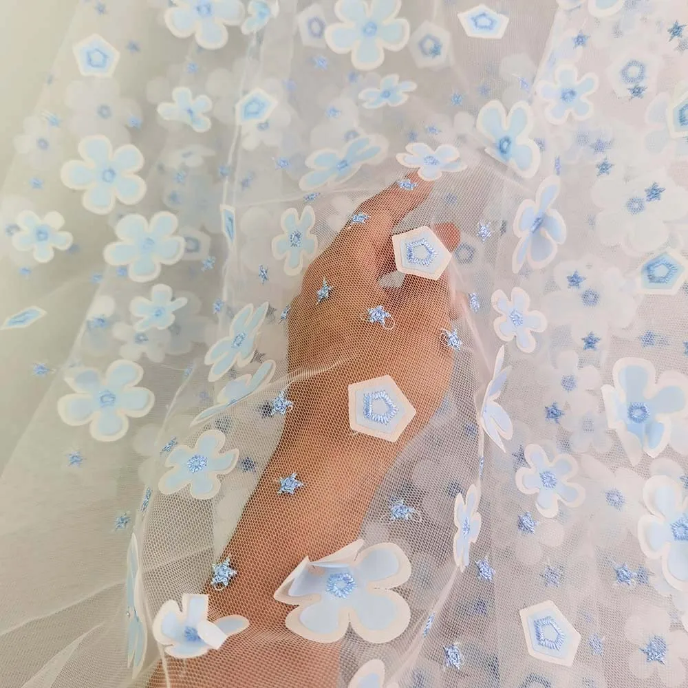 3D Flower Design Tulle Embroidery fabric