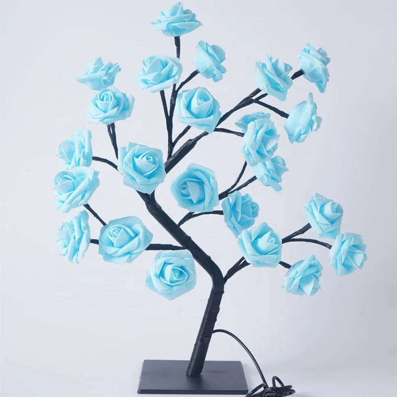 24LEDs 45cm Table Lamp with Flower Rose Tree Design USB Powered Home Decorative Lighting in TWO Modes Battery Operated