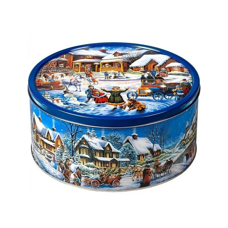 Hot Sales New Products Food Grade Round Metal Container Candy Sugar Cookie Tin can Packaging Box for baking Cake
