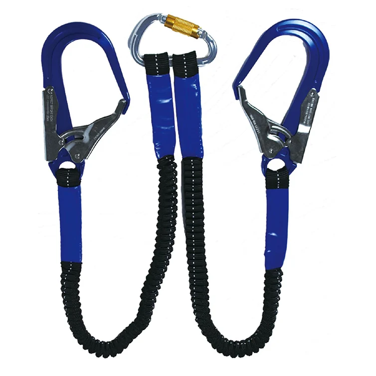 2 Leg High Strength Polyester Web Lanyard with Snaphook and Aluminum Carabiner Retractable Elastic Rope Fall Arrest Lanyard