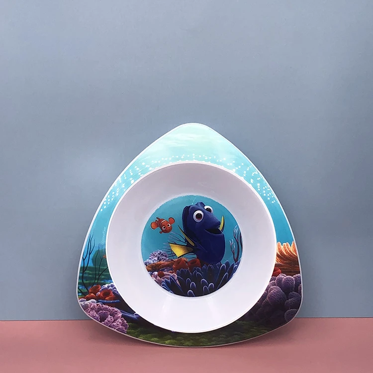 BPA Wholesale 3D Custom Printing Plastic Melanmine Substitution Separator Triangle PP Plate Soup Dishes Plate