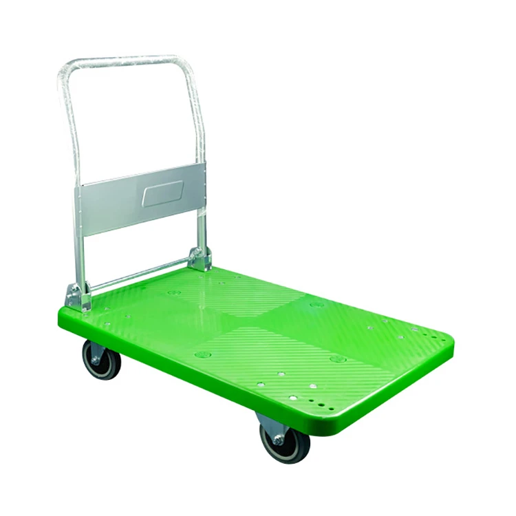 WBD hot selling 2 layer 300kg plastic platform of trolley with guardrail/silent wheel