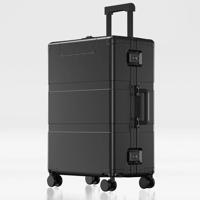 Hard Shell Black Suitcase With Trolley Luxury 100% Aluminum Material Front Open Carry On Luggage