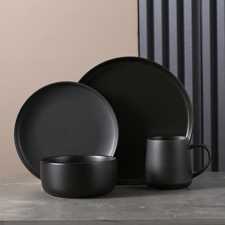 DST 8 10 inch luxury porcelain BLACK plate round PINK ceramic KITCHEN dinner plate porcelain dish set black ceramic plate