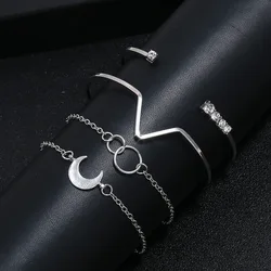 Aug jewelry hot-selling wholesale simple retro shell moon geometric multilayer tassel alloy set ring rhinestone bracelet