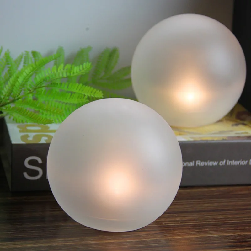 Fashionable European simple white frost glass ball electronic wax candle holder romantic candle wedding decoration