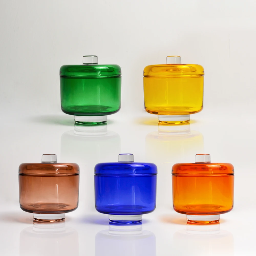 Wholesale Luxury 10oz Empty Glass Candle Jar with Lid Colorful Candle Vessel for Candle Making