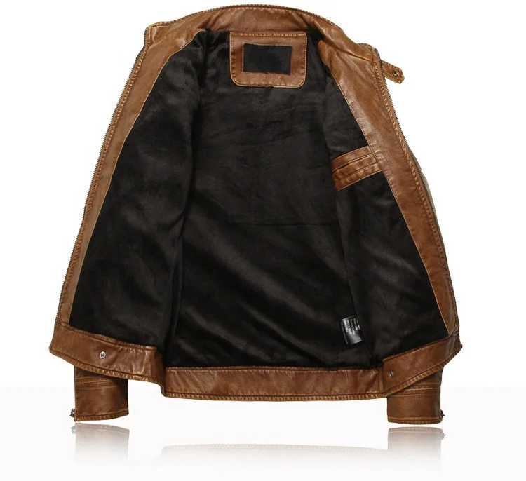 Men fashion casual fleece lined classic motorcycle race pu leather jacket