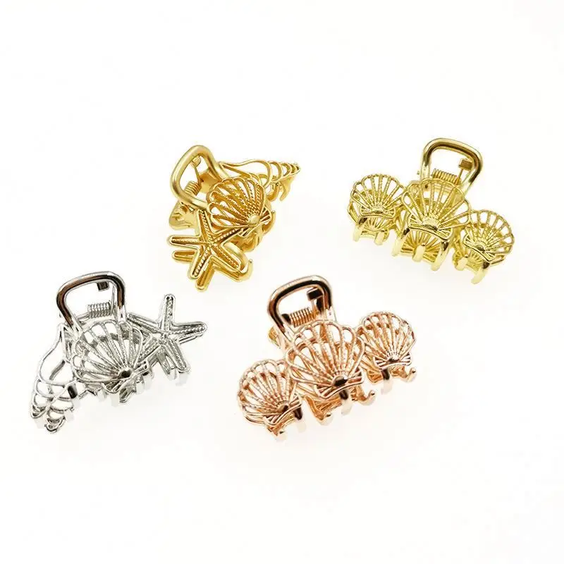 
5 cm Marine hair grab vintage metal hollowed-out starfish shell hair grab women hair accessories 
