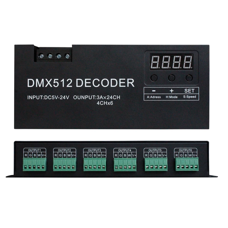 Светодиодный контроллер DMX 512 5 В 24 постоянного тока канала сплиттер 3A 4 декодер