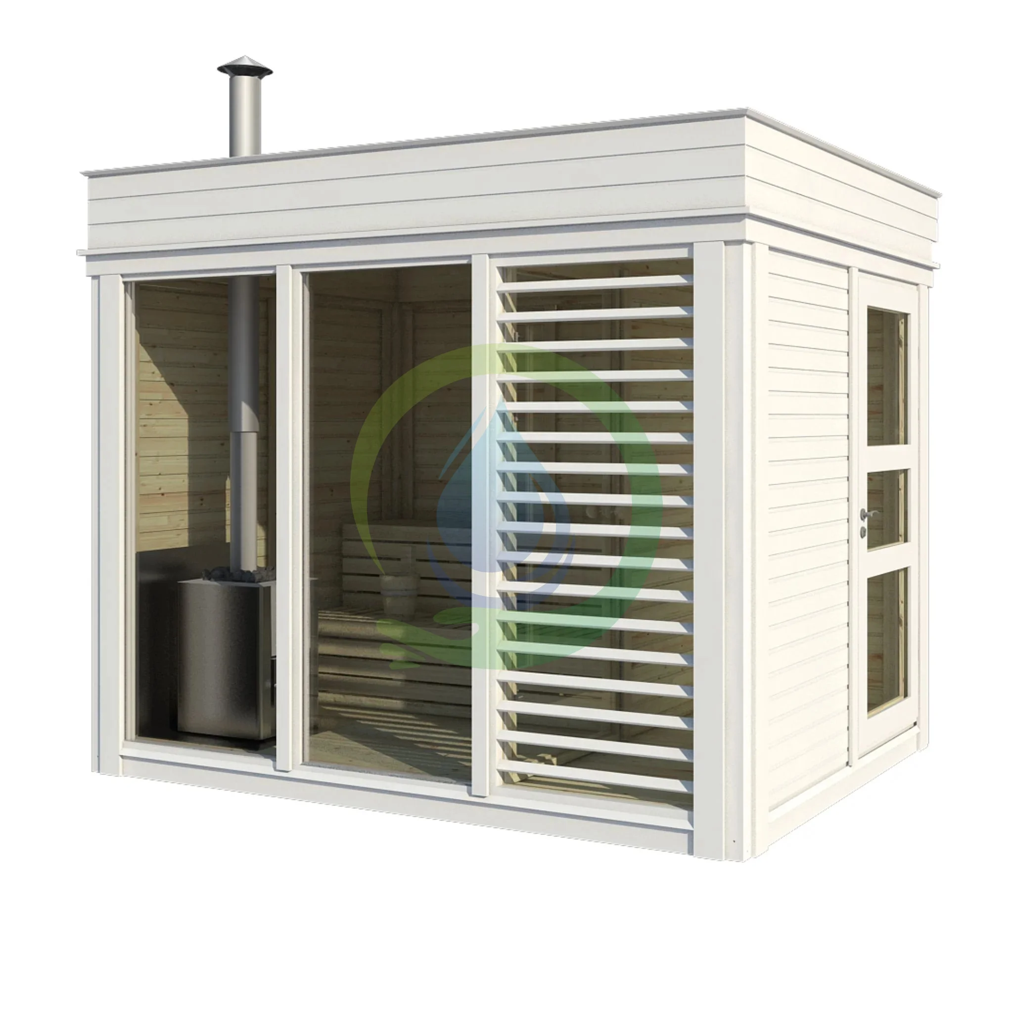 Canadian Traditional Luxury Panoramic Outdoor engine room Sauna in Canadian Hemlock for 10-14 People with Corner Design