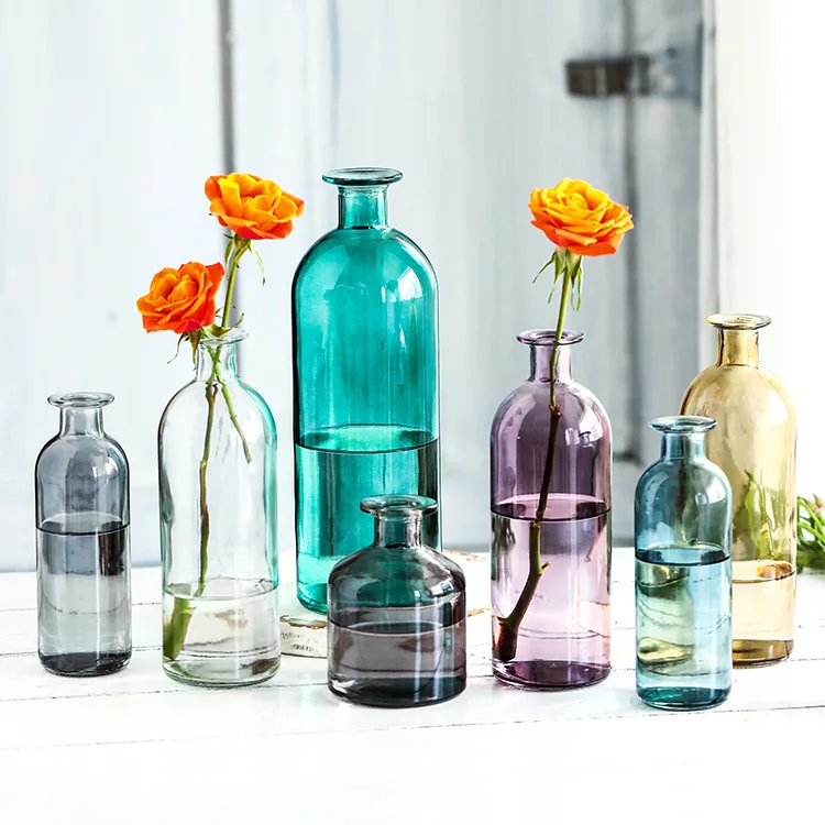 Glass vase Nordic style color necked vase creative transparent hydroponic vase home decoration