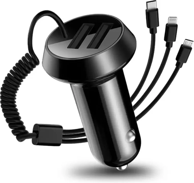 Выдвижное автомобильное зарядное устройство 3-в-1 USB Автомобильное адаптер многоцелевое
