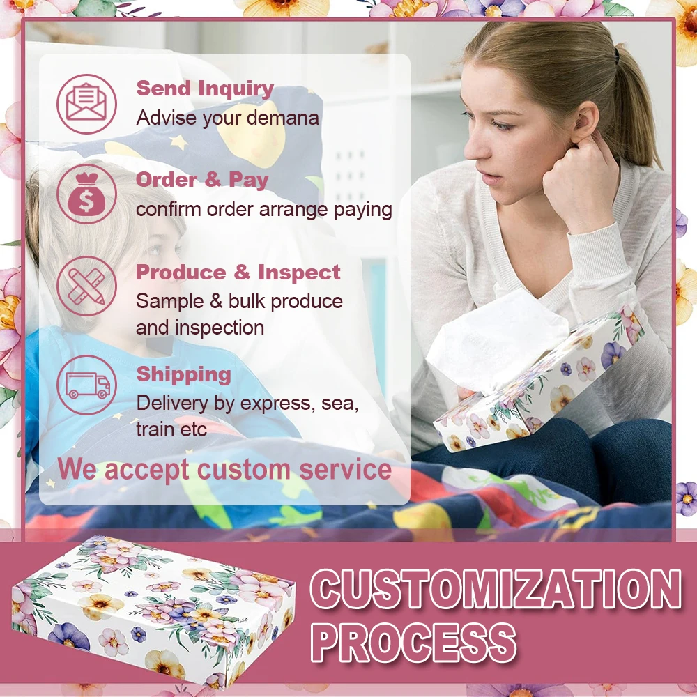 CUSTOM BOX PACK 20*19cm FACE TISSUES PAPER 100 SHEETS FACIAL TISSUE Customized Box Facial Tissue