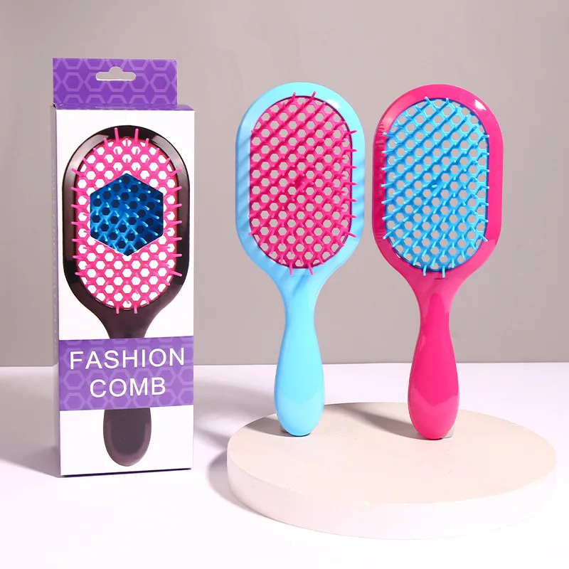 2024 Hollow Out Detangler Hair Brush With Oval Shape Plastic ABS Anti-Static For Women Wet and Dry Curly Comb Scalp Massage Tool