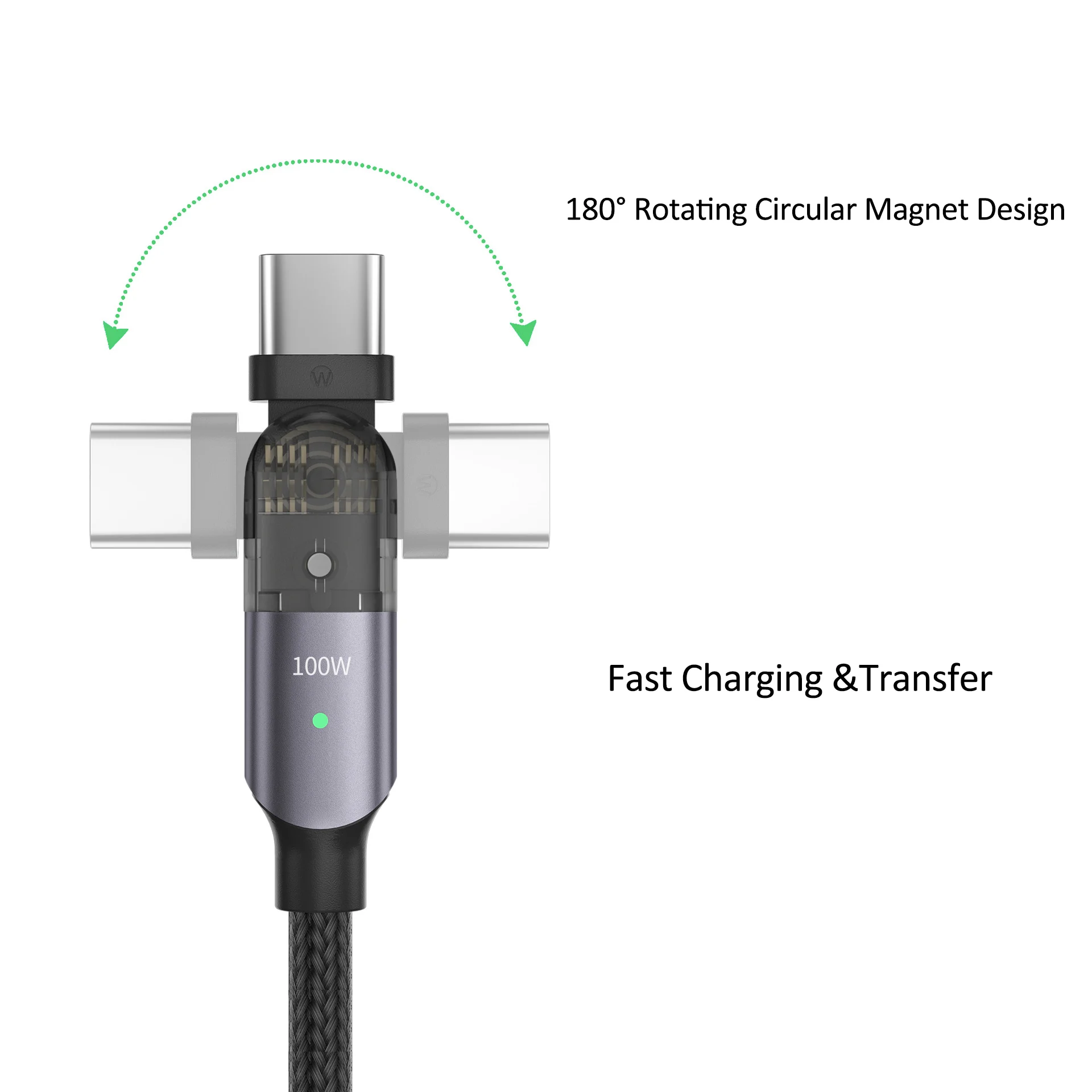 Nylon woven 180 degree Rotational Connector 5A charging Metal Case USB TYPE C data CABLE For iphone cable usb c to usb c cable