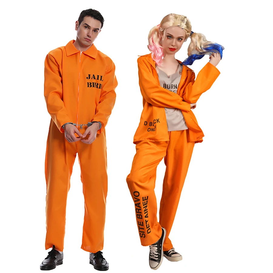 Orange Inmate Cosplay Jumpsuit Halloween Party Costume Uniform Set for Male and Female Couples Anime Style party novelties