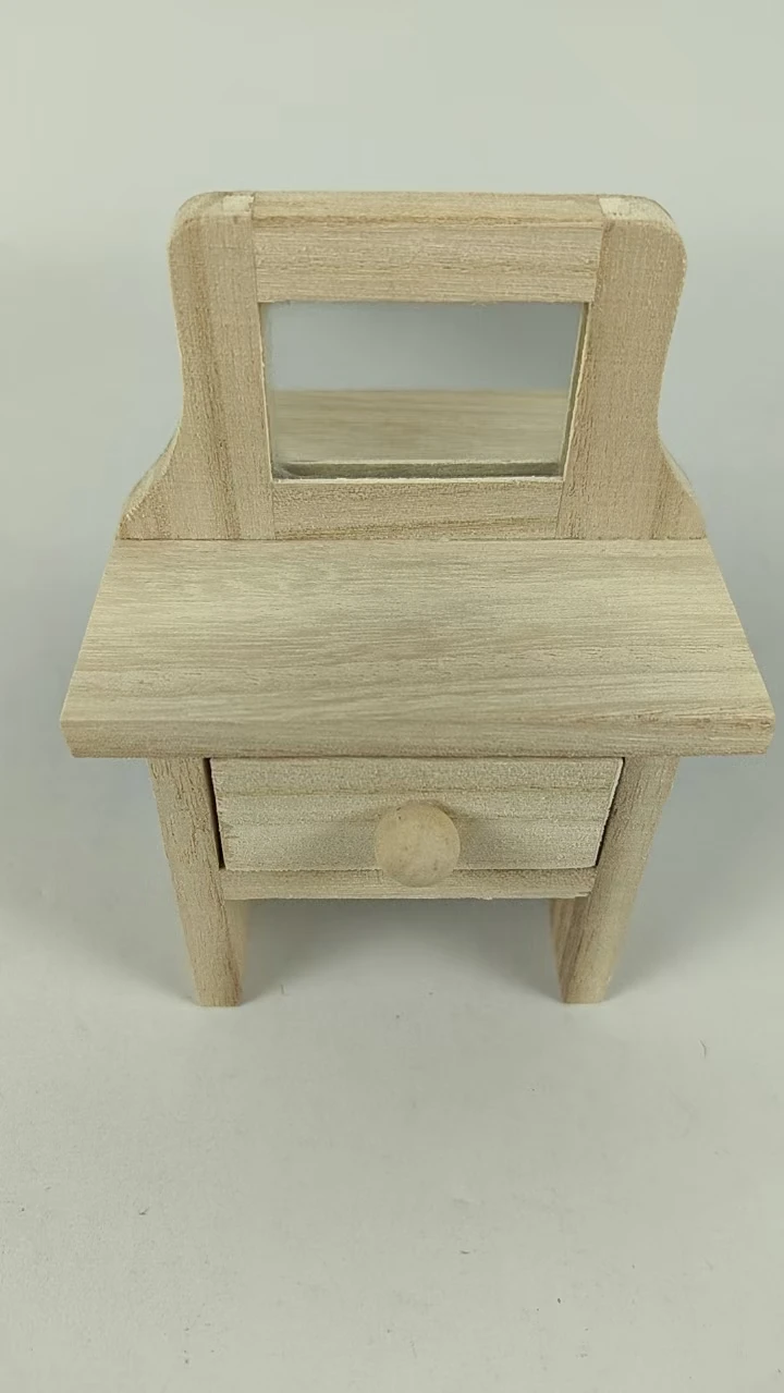 Handmade Wooden Toy Vanity Table with Drawers Jewelry Box Model Wood Crafts and Wall Signs